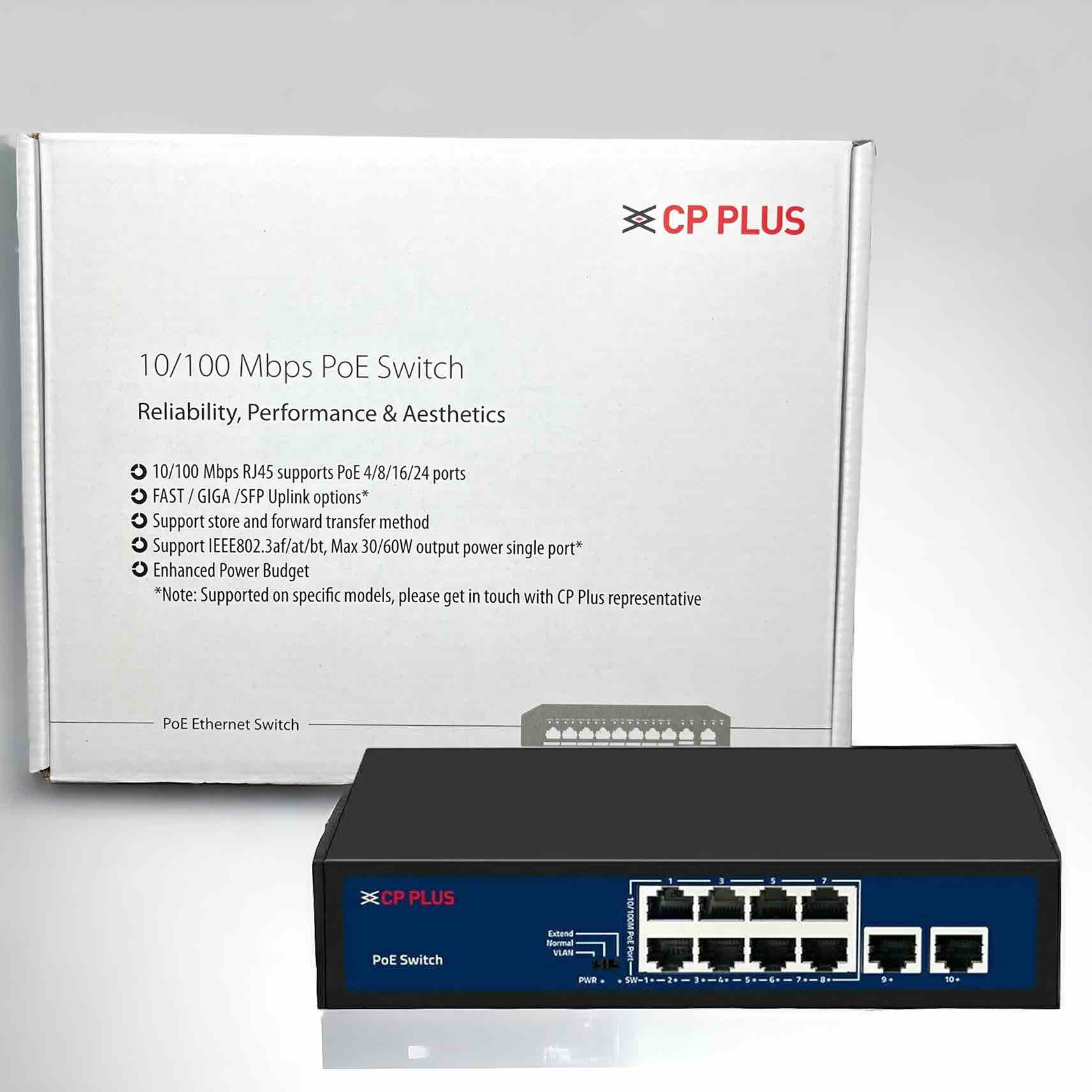 CP Plus 10 Ports Switch with 8 Port POE & 2 Uplink Ports CP-DNW-HPU8H2-96-V2