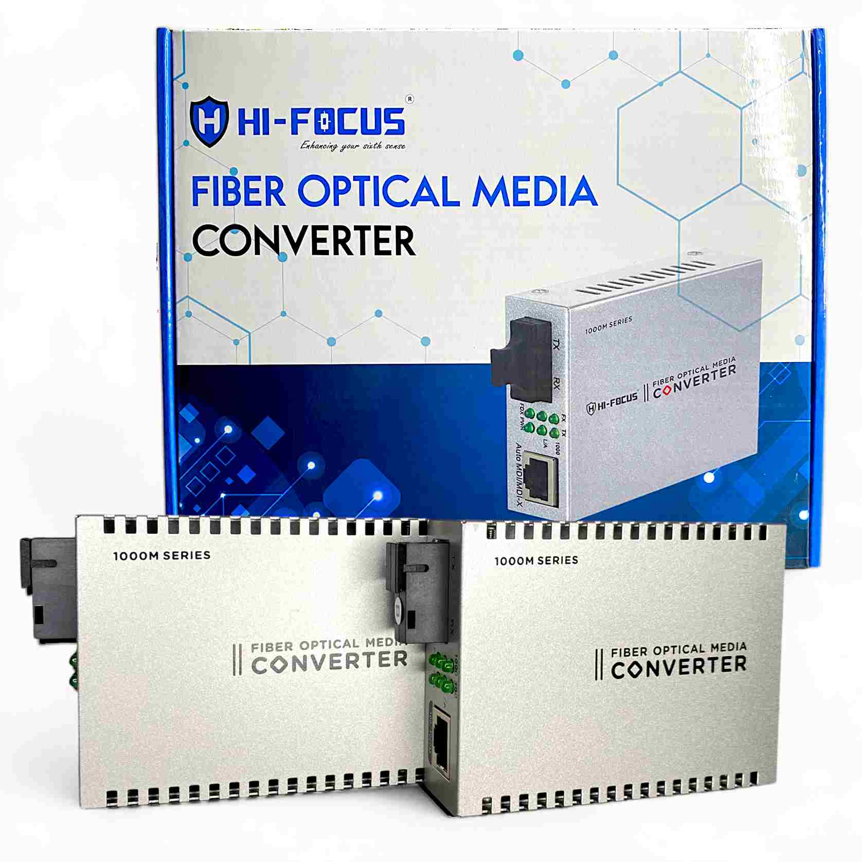 HI-FOCUS Fast Ethernet To Fiber Media Converter, Single-Mode 10/100/1000Base-TX to 1000Base-FX, RJ45 To SC.| HF-FEG1000-TX